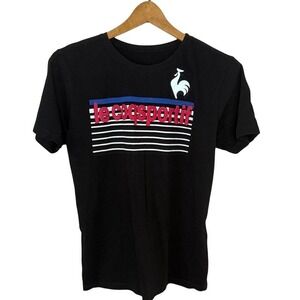 Men's LE COQ SPORTIF Black Graphic Tee Logo Short Sleeves Top Casual Size S